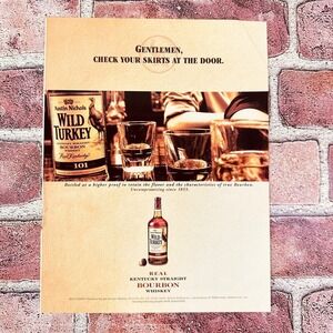 2005 Wild Turkey Bourbon Ad Check Your Skirts Y2K Whiskey Masculine Print Epheme